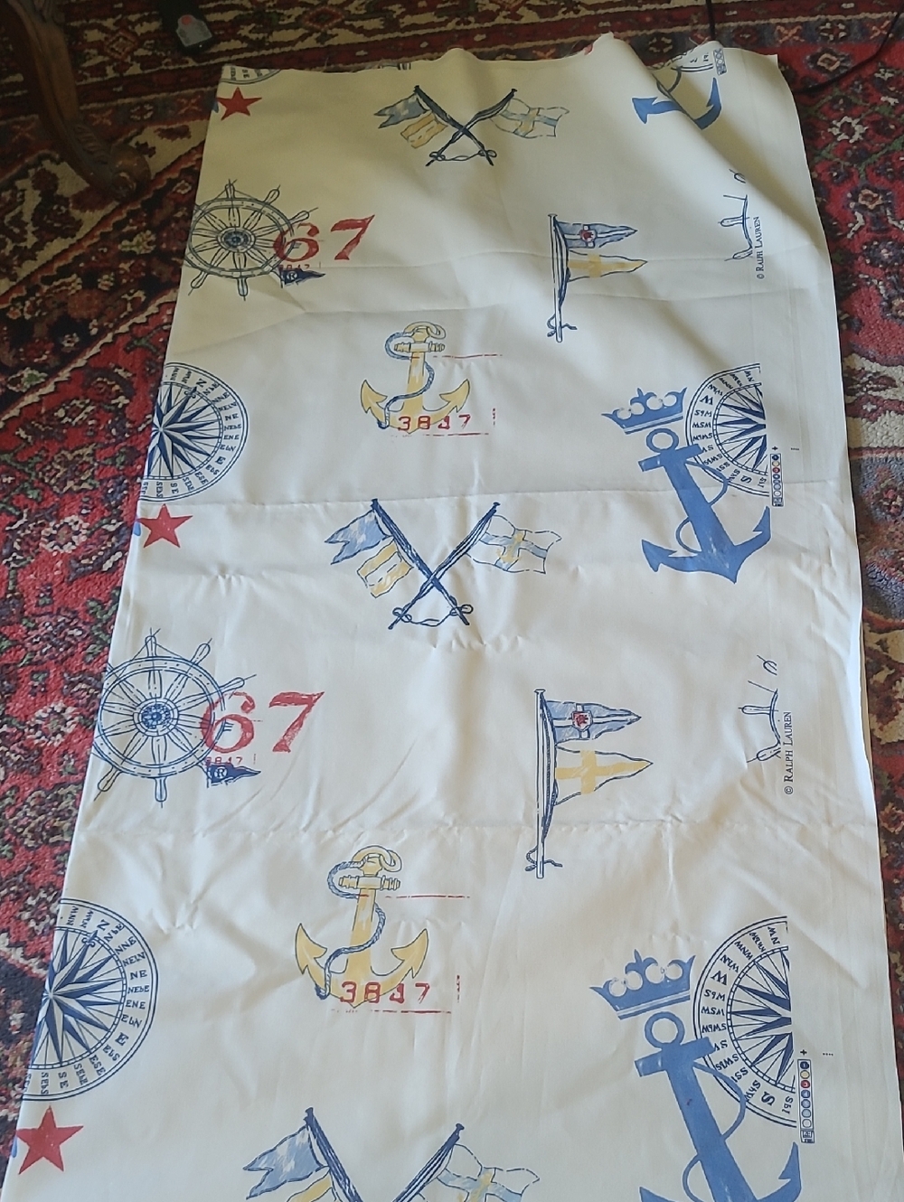Ralph Lauren Nautical Anchor & Compass Print Cotton Panel in Blue, Yellow, Red